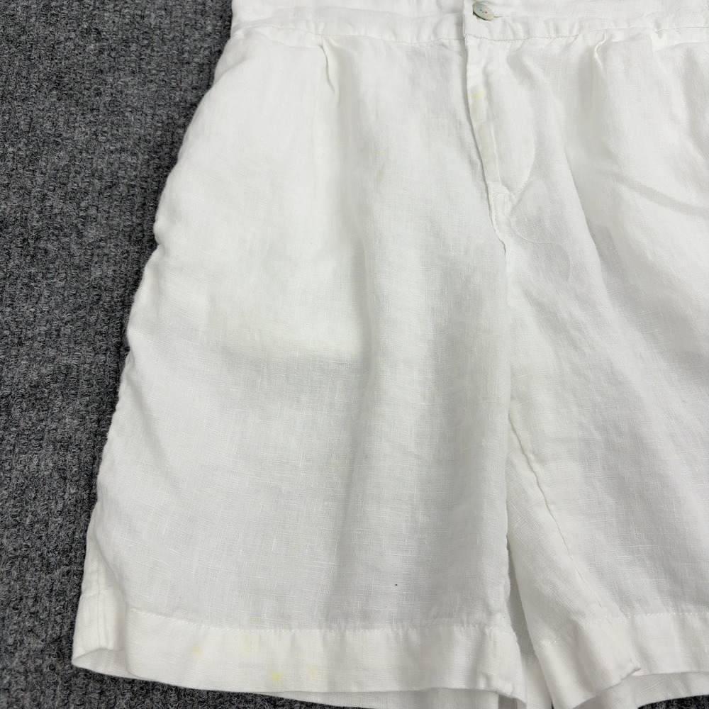 Tahari Shorts Womens S White Linen Pleated Elastic Back Casual Summer Beach - Picture 2 of 7